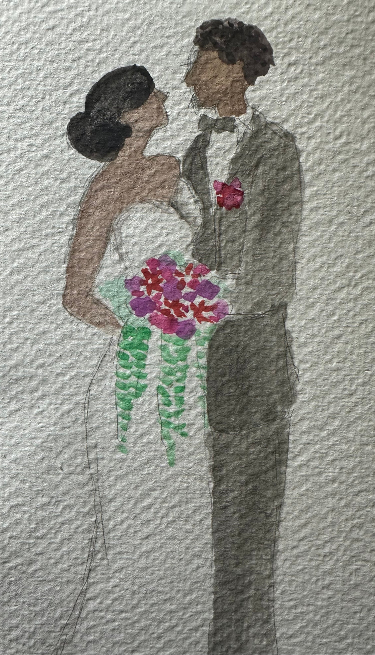 watercolor portrait of bride and groom